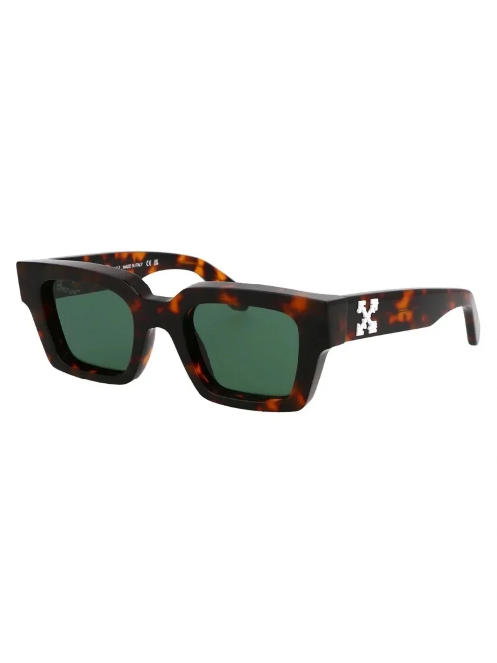 Off-White Tortoiseshell Rectangle Sunglasses with Green Lenses